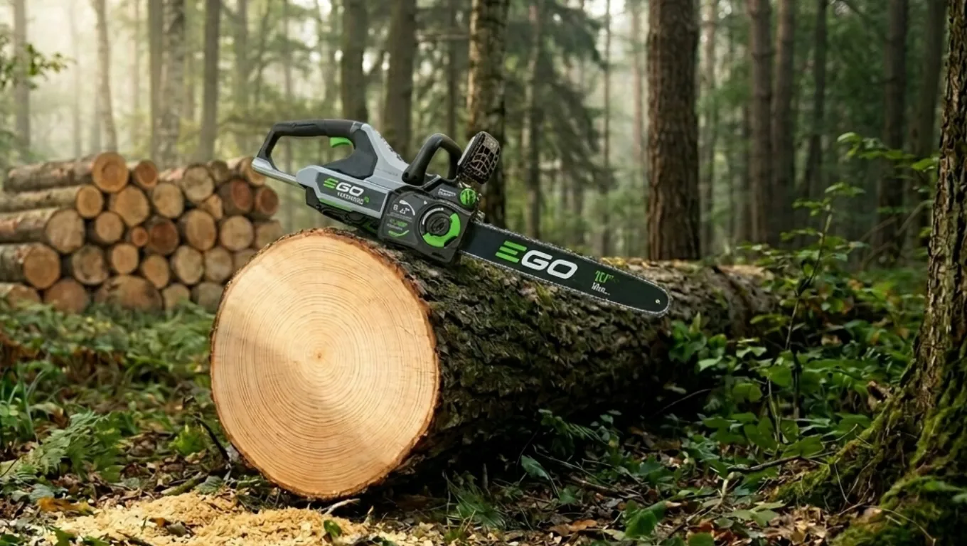 Акумулаторен верижен трион Ego Power+ реже дебело дърво